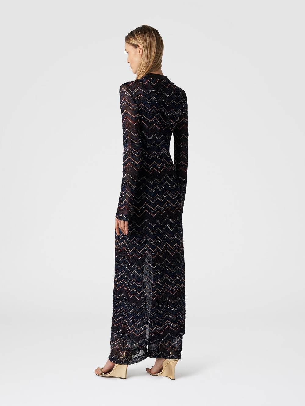 Missoni Cardigan lungo in maglia zig zag con lurex e paillettes Spedizione Gratuita