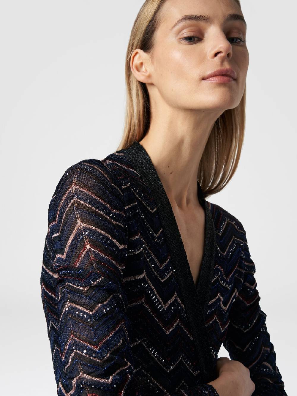 Missoni Cardigan lungo in maglia zig zag con lurex e paillettes Spedizione Gratuita