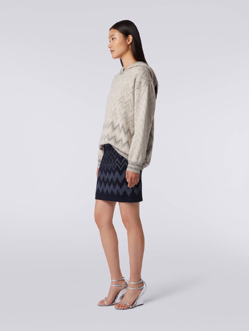 Missoni Minigonna in lana e viscosa zig zag con lurex Italy