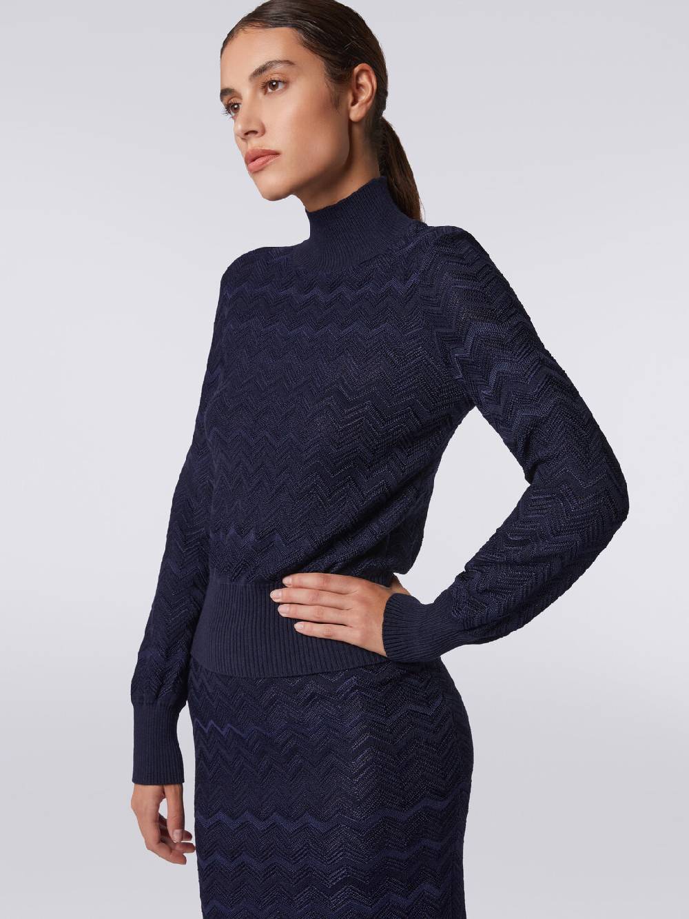 Missoni Pullover a collo alto in viscosa e lana chevron 2025