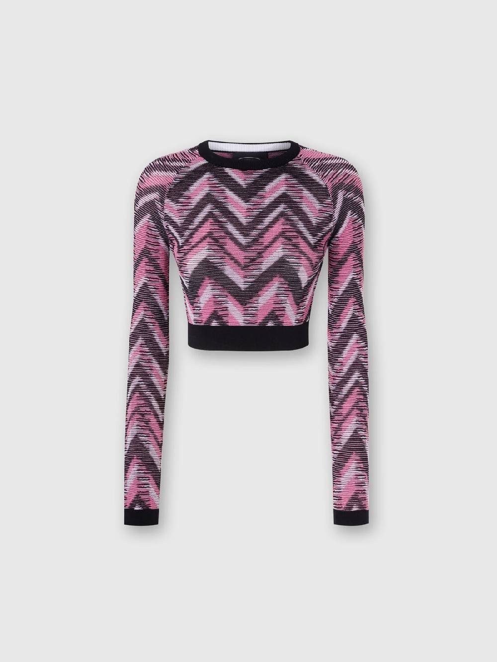 Missoni Crop top a maniche lunghe in maglia chevron con logo Shopping Online