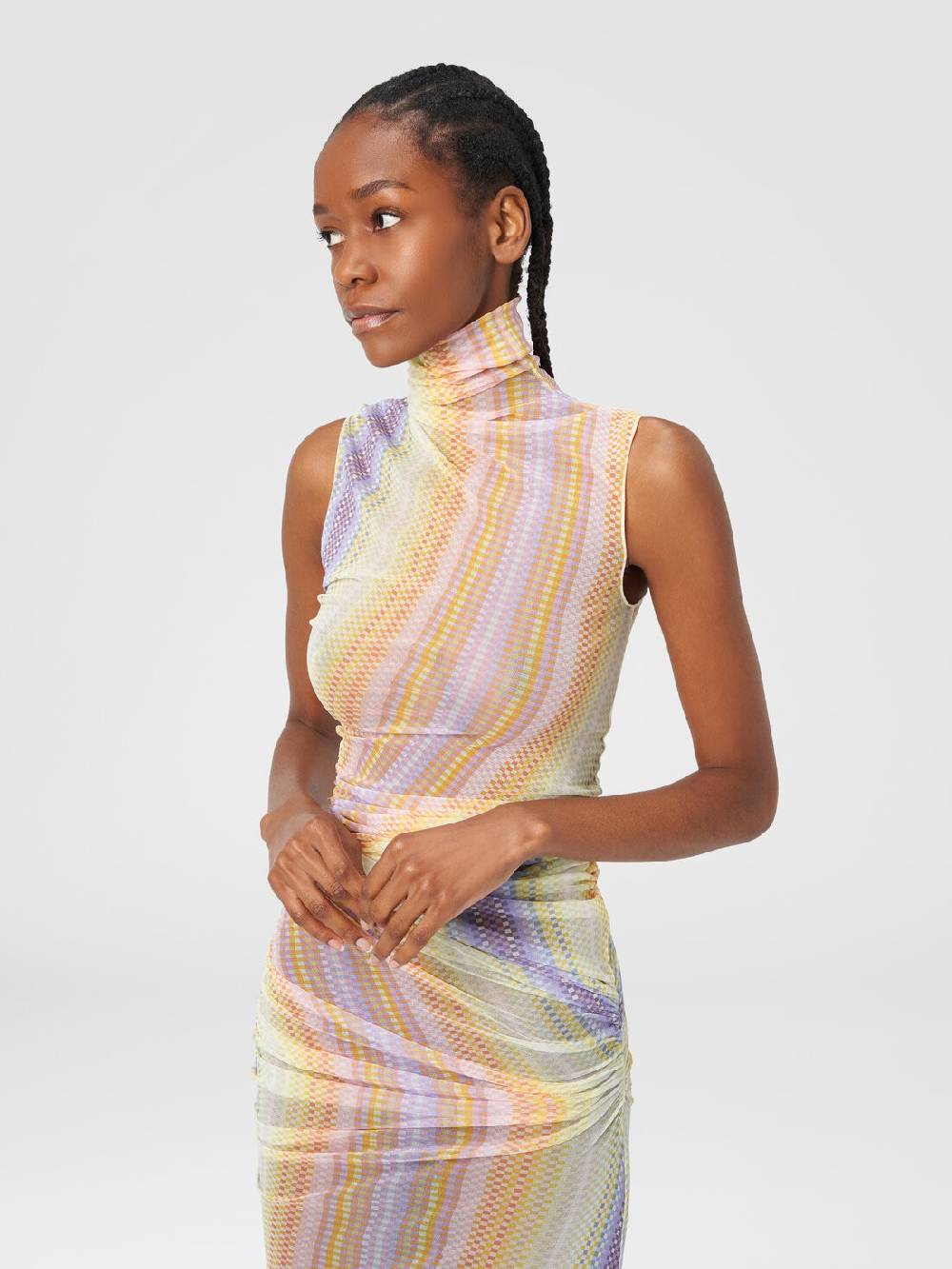 Missoni Abito lungo a collo alto in tulle con arricciature laterali Novità