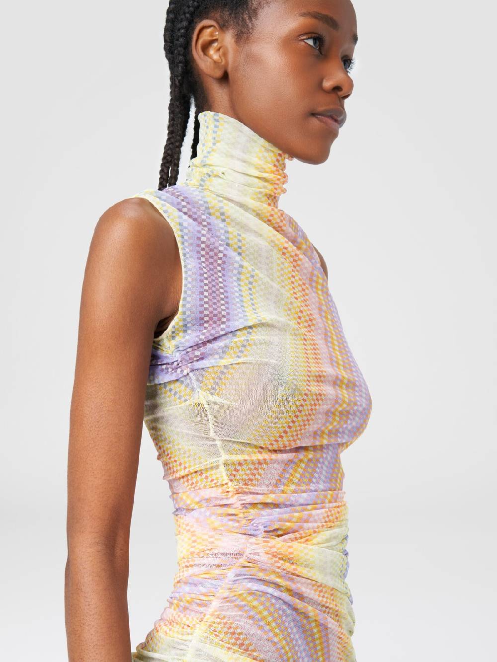 Missoni Abito lungo a collo alto in tulle con arricciature laterali Novità