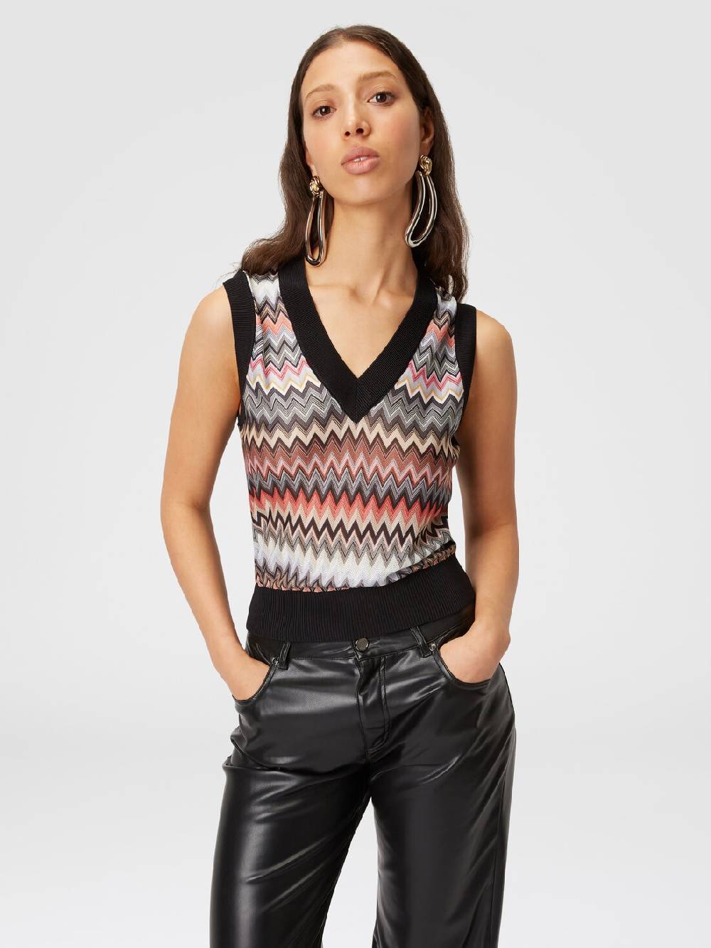 Missoni Gilet in maglia di viscosa zig zag con profili a contrasto Sconto