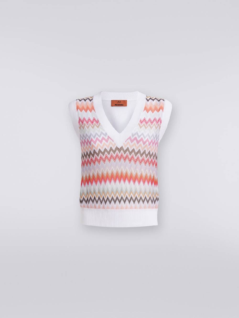 Missoni Gilet in maglia di viscosa zig zag con profili a contrasto In Vendita