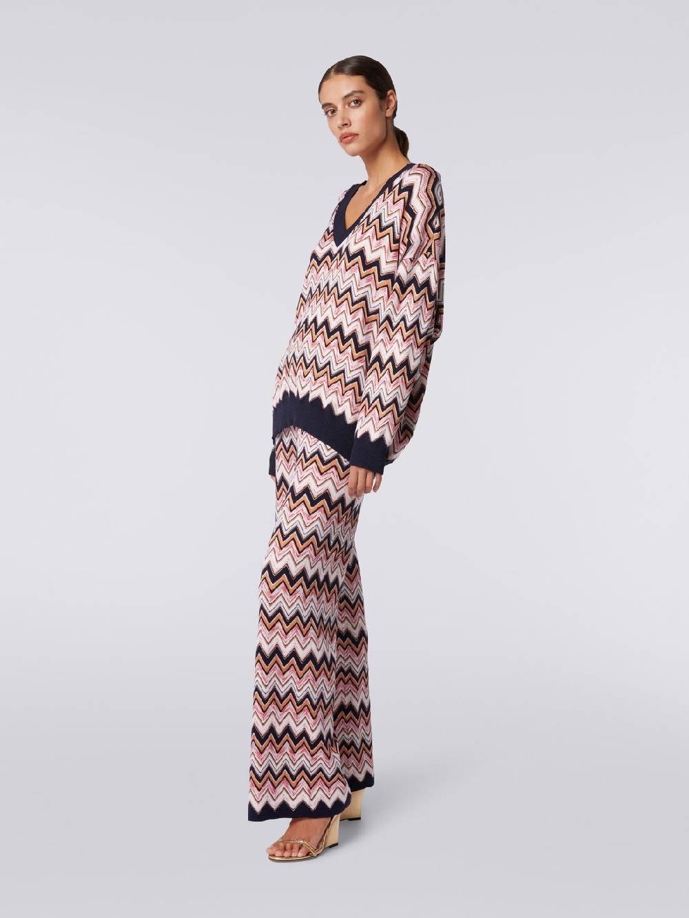 Missoni Pantaloni a palazzo in lana e viscosa chevron Italy