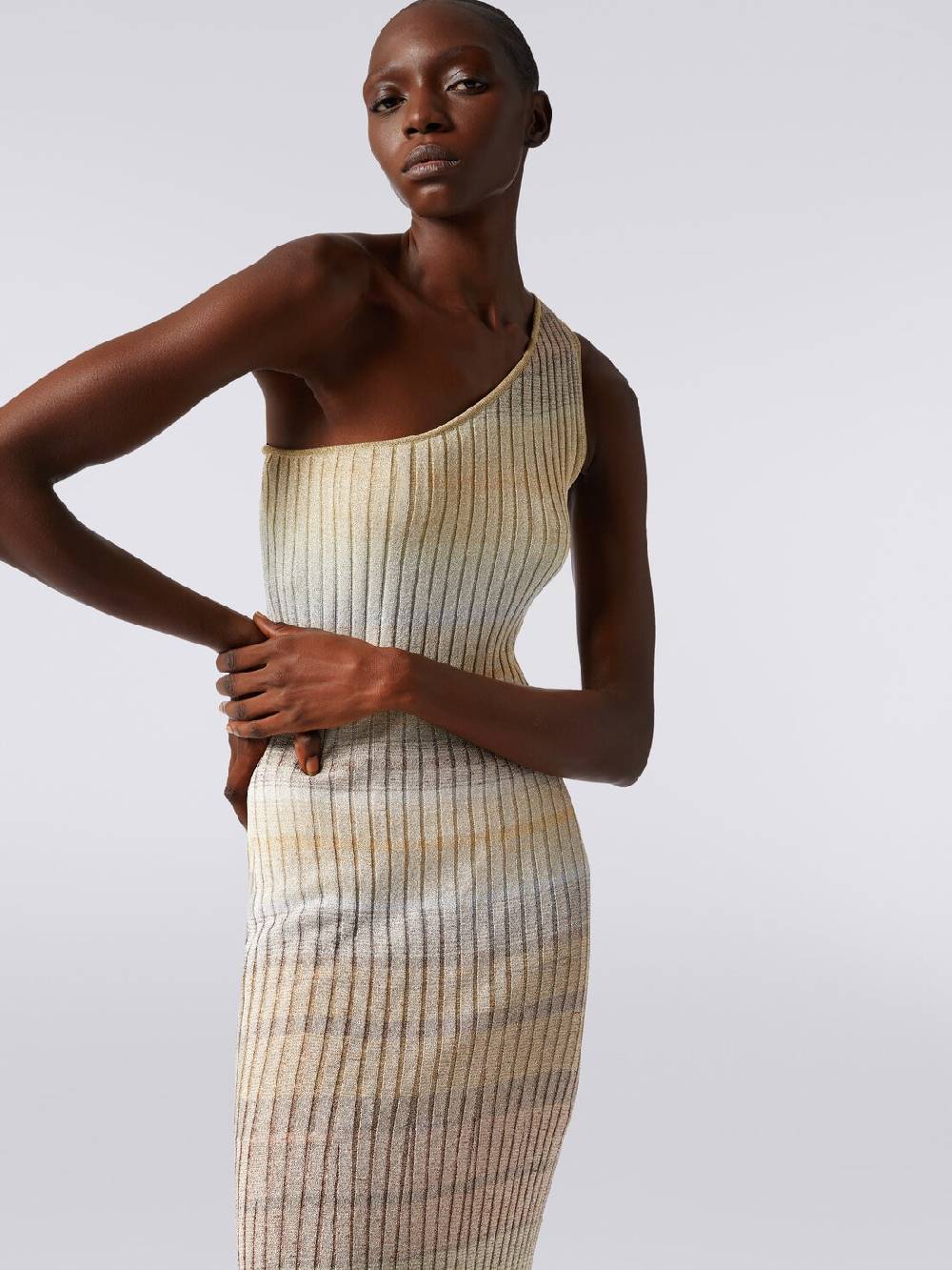 Missoni Abito lungo monospalla a costine con lurex In Saldo
