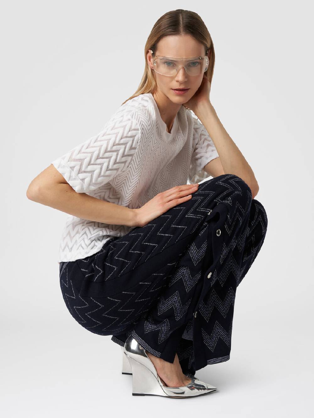 Missoni Joggers in lana e viscosa zig zag con lurex Fino Al -60%