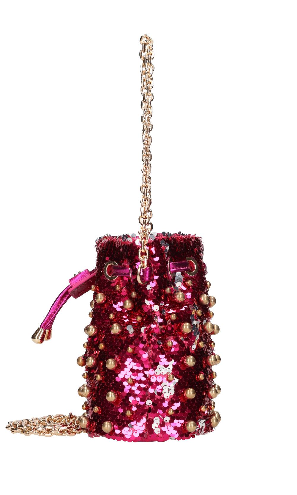 LA CARRIE Borsa in paillettes ed ecopelle con borchie sferiche applicate Vendita