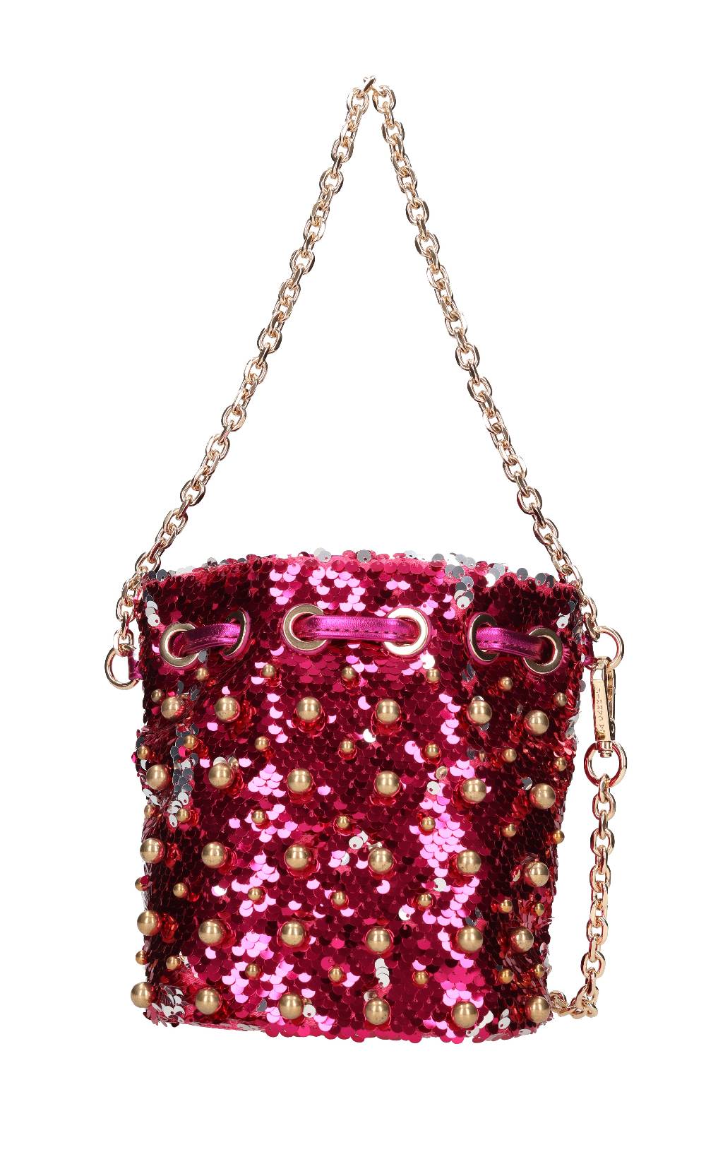 LA CARRIE Borsa in paillettes ed ecopelle con borchie sferiche applicate Vendita