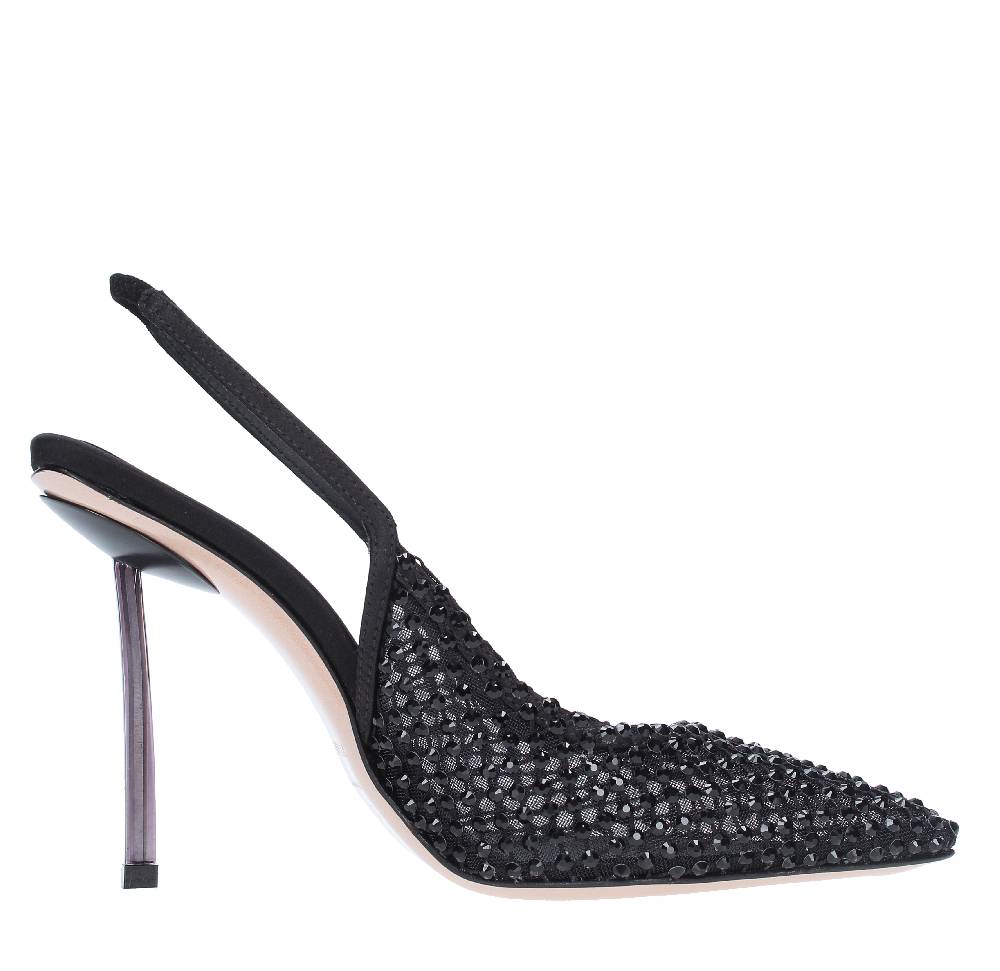 LE SILLA Sandali Slingback in pelle raso nylon e cristalli Qualità Garantita