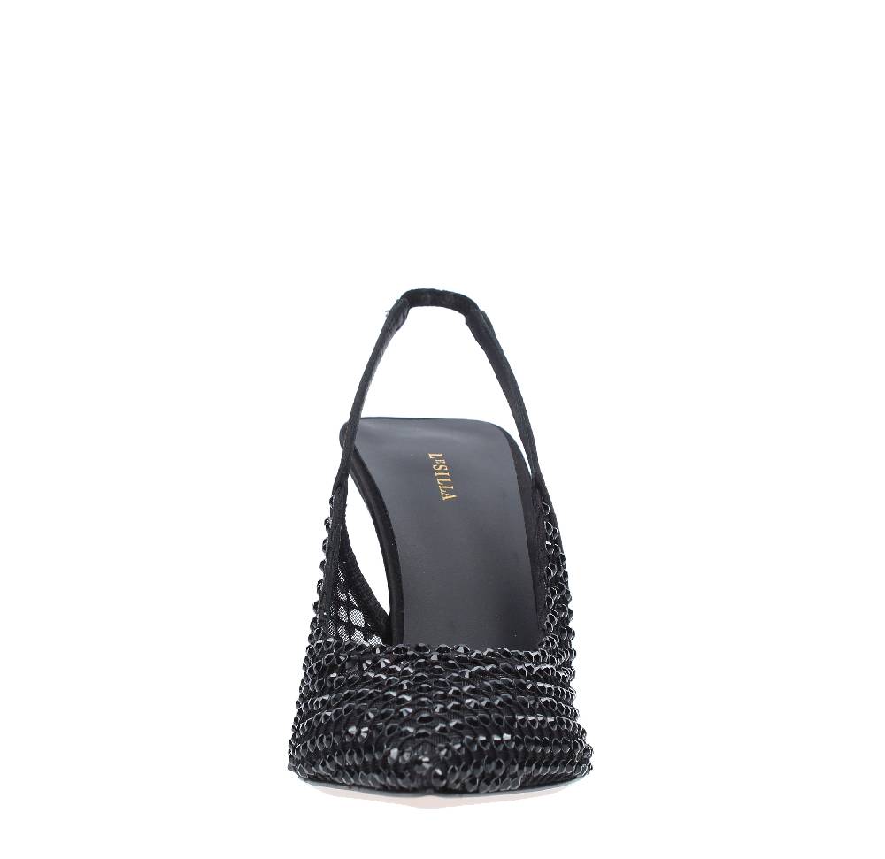 LE SILLA Sandali Slingback in pelle raso nylon e cristalli Qualità Garantita