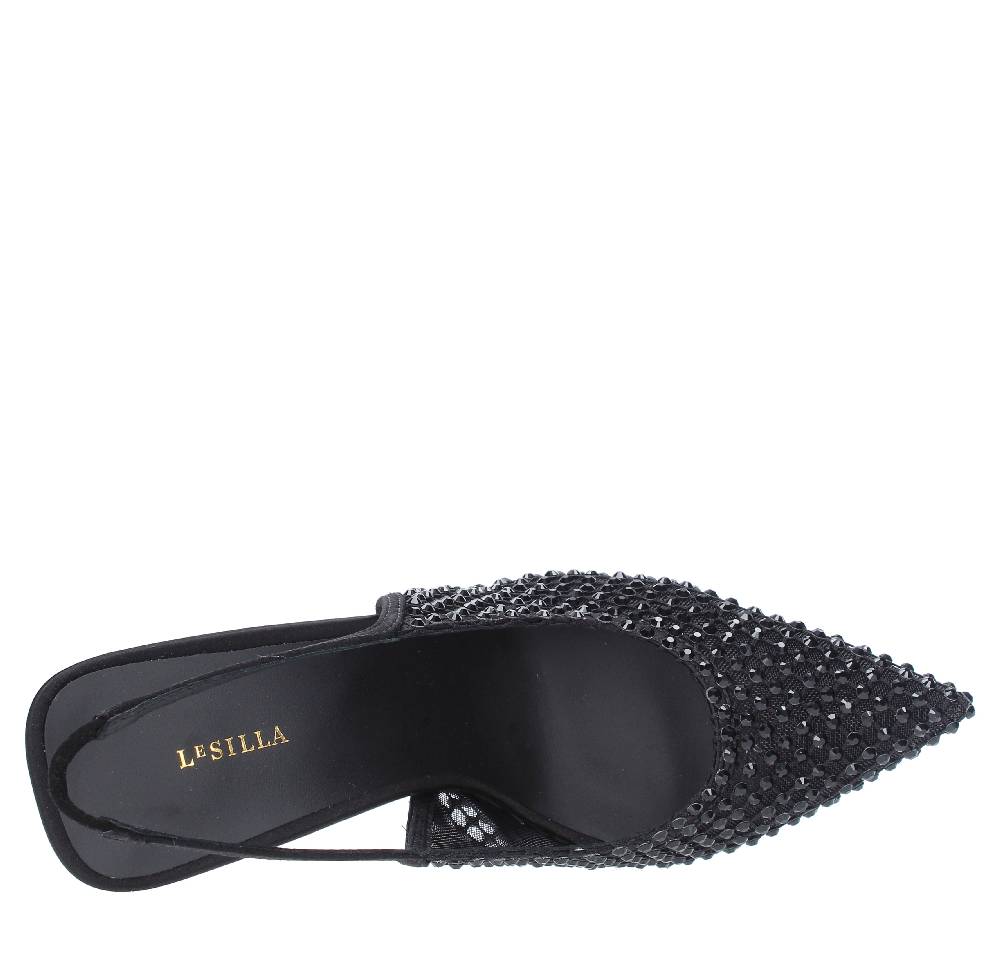 LE SILLA Sandali Slingback in pelle raso nylon e cristalli Qualità Garantita