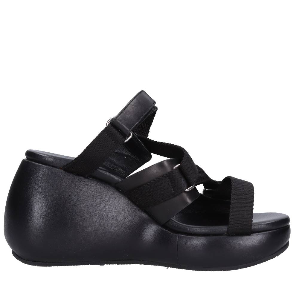 CASADEI Mules Zeppa in pelle e tessuto In Saldo