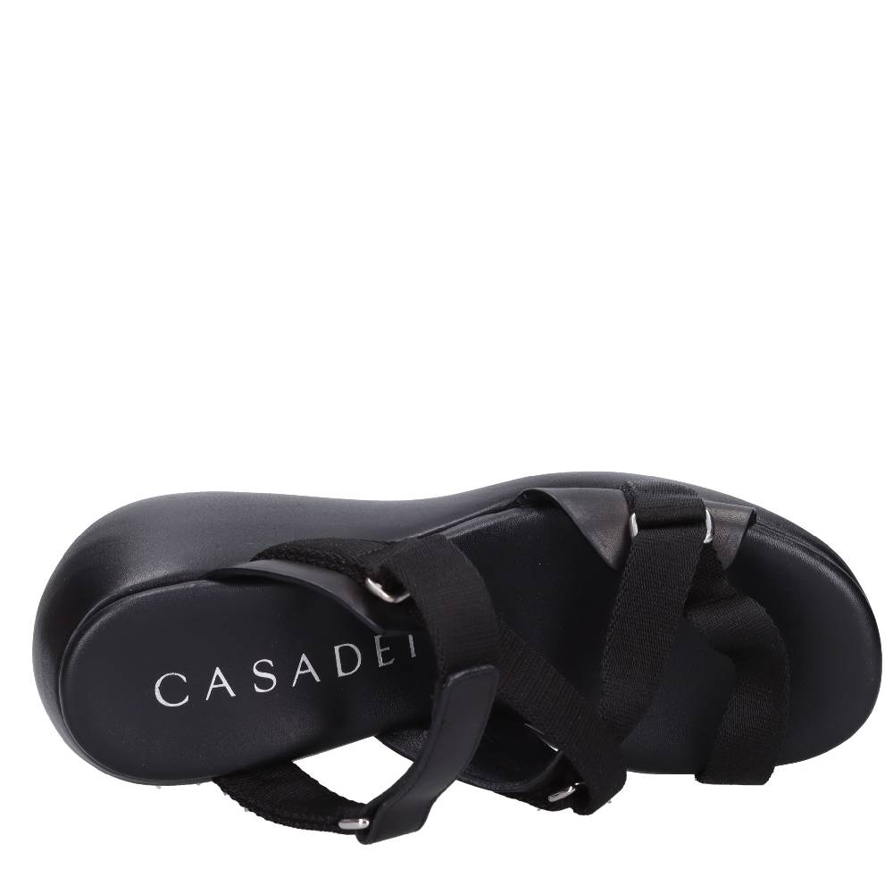 CASADEI Mules Zeppa in pelle e tessuto In Saldo
