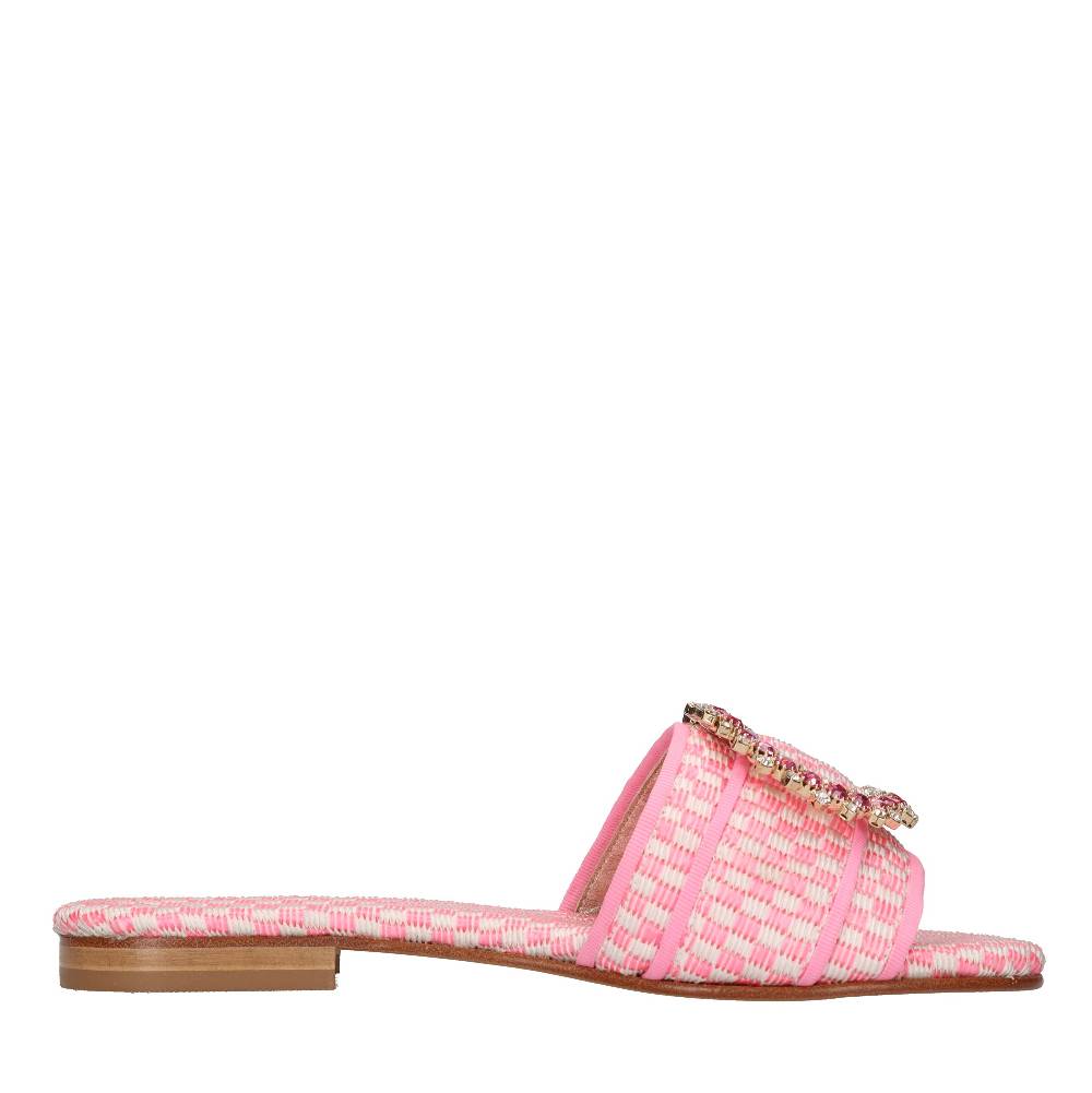 EMANUELA CARUSO Mules in rafia e tessuto In Vendita