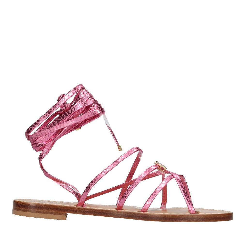 EMANUELA CARUSO Sandali flat infradito in pelle Vendita Calda