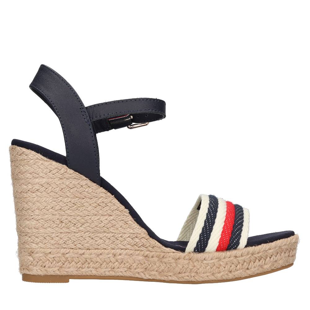 TOMMY HILFIGER Sandali con zeppa in pelle e tessuto Spedizione Gratuita