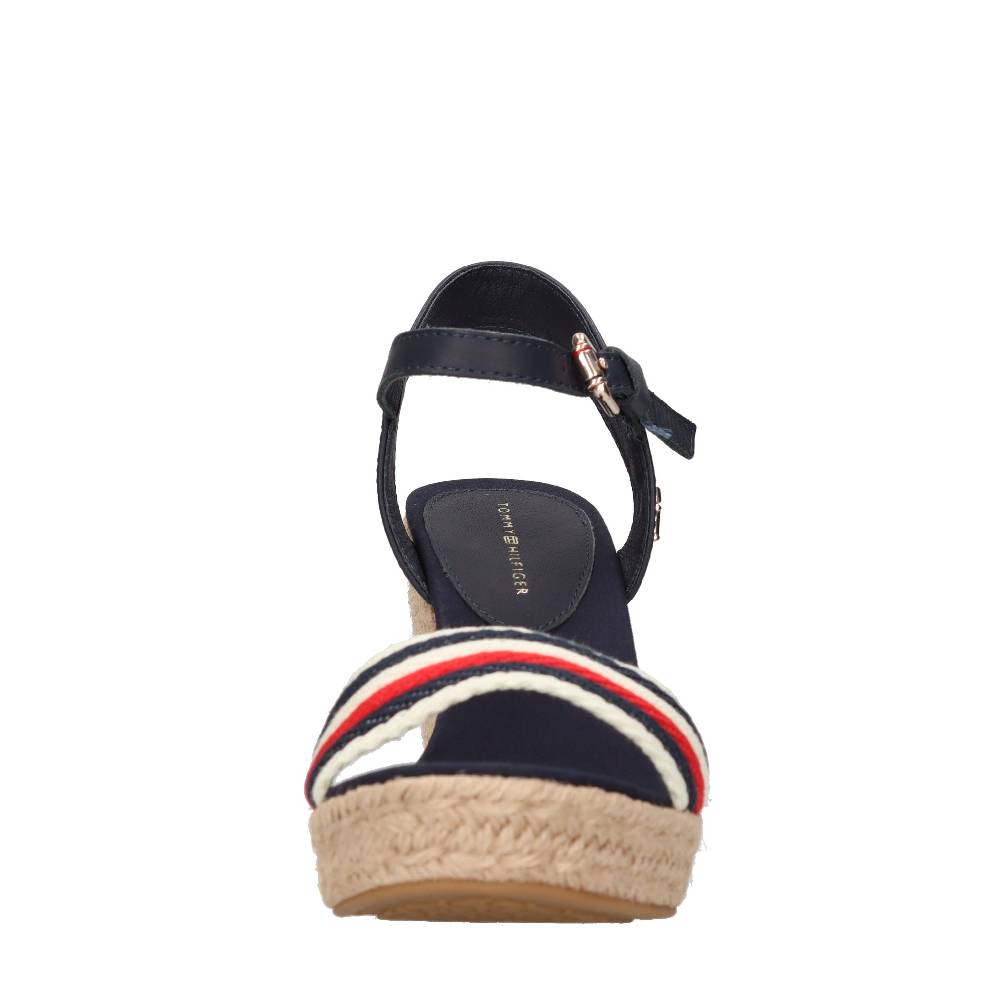 TOMMY HILFIGER Sandali con zeppa in pelle e tessuto Spedizione Gratuita
