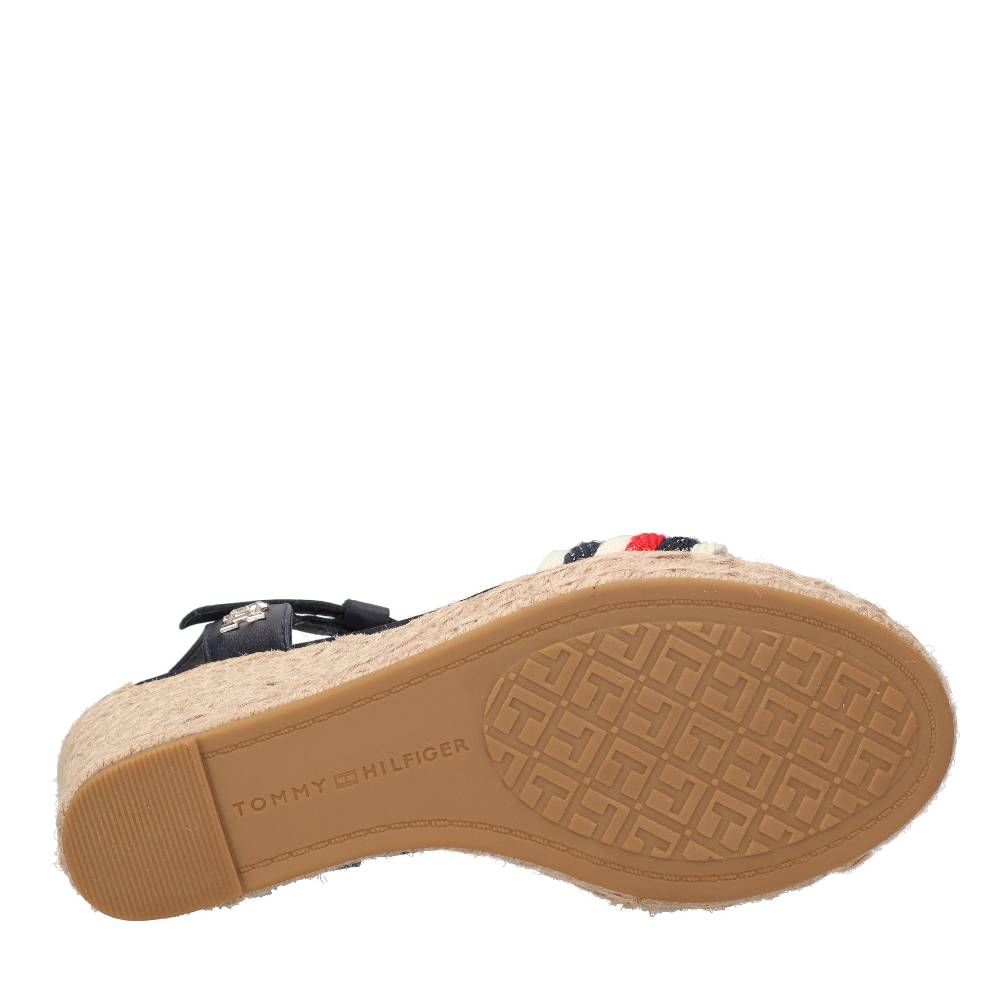 TOMMY HILFIGER Sandali con zeppa in pelle e tessuto Spedizione Gratuita