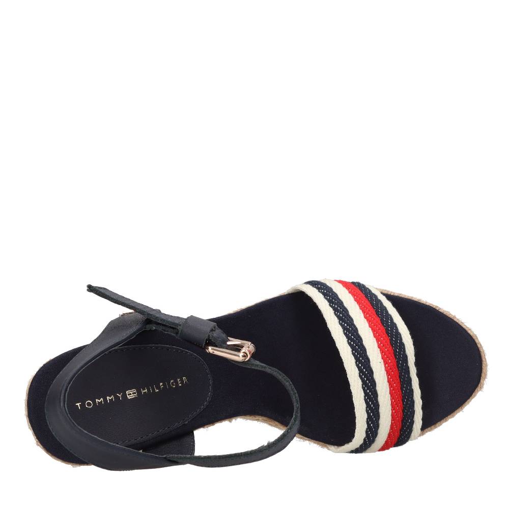TOMMY HILFIGER Sandali con zeppa in pelle e tessuto Spedizione Gratuita