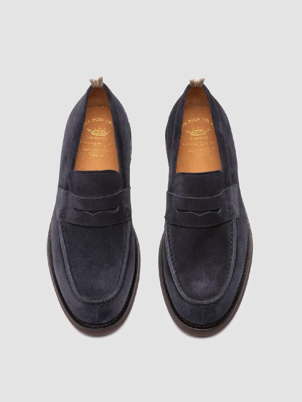 Officine Creative BELMONDO 006 Mocassini Penny in Pelle Scamosciata Blu In Vendita
