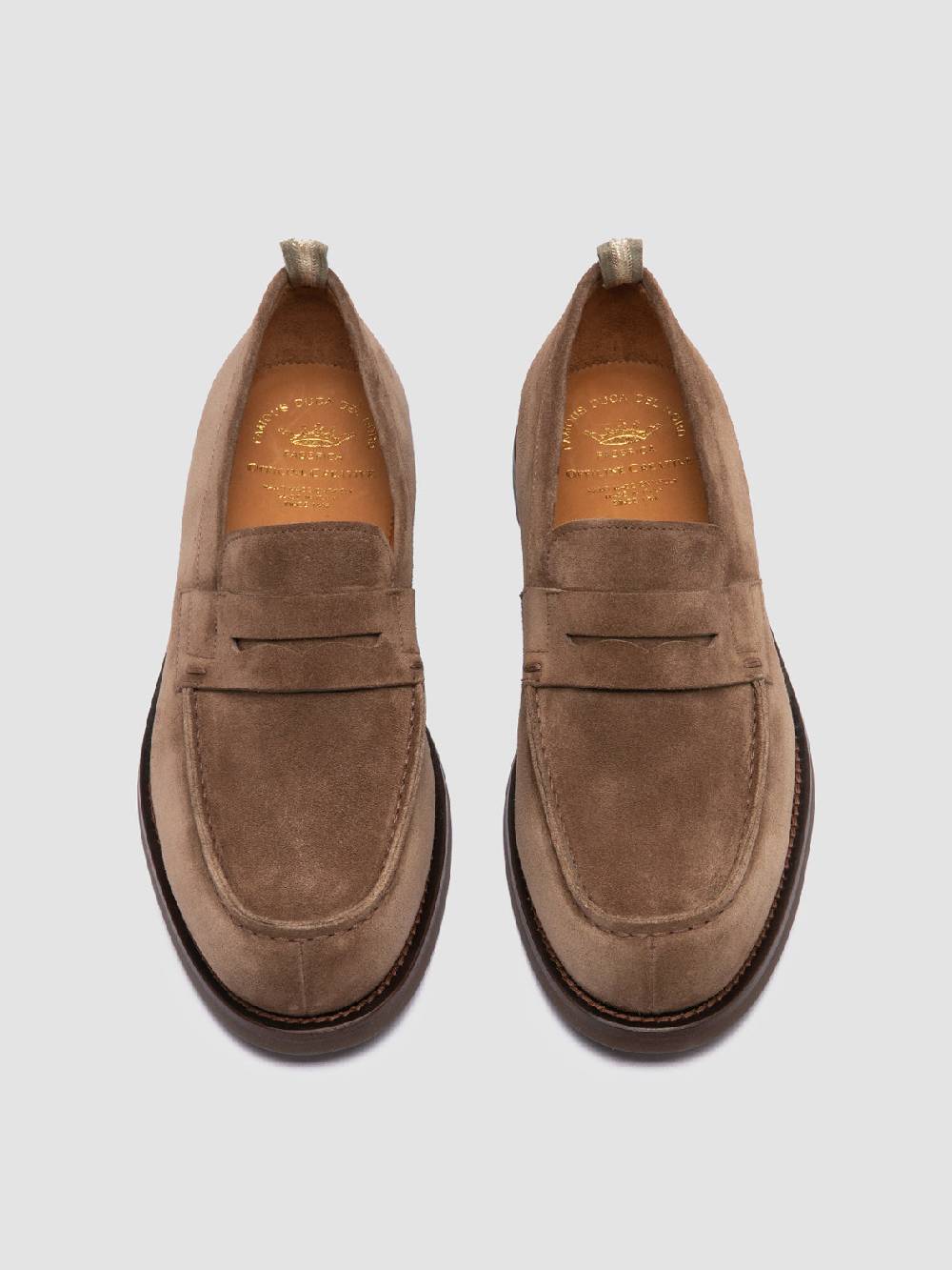 Officine Creative BELMONDO 006 Mocassini Penny in Pelle Scamosciata Tortora Offerte