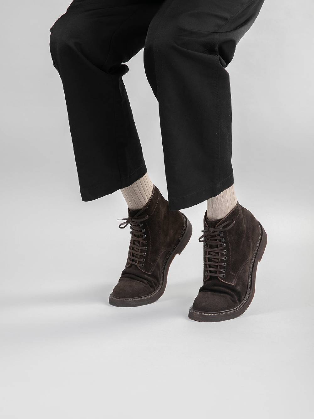 Officine Creative HOPKINS FLEXI 203 Stivaletti Stringati in Camoscio Marrone Spedizione Gratuita