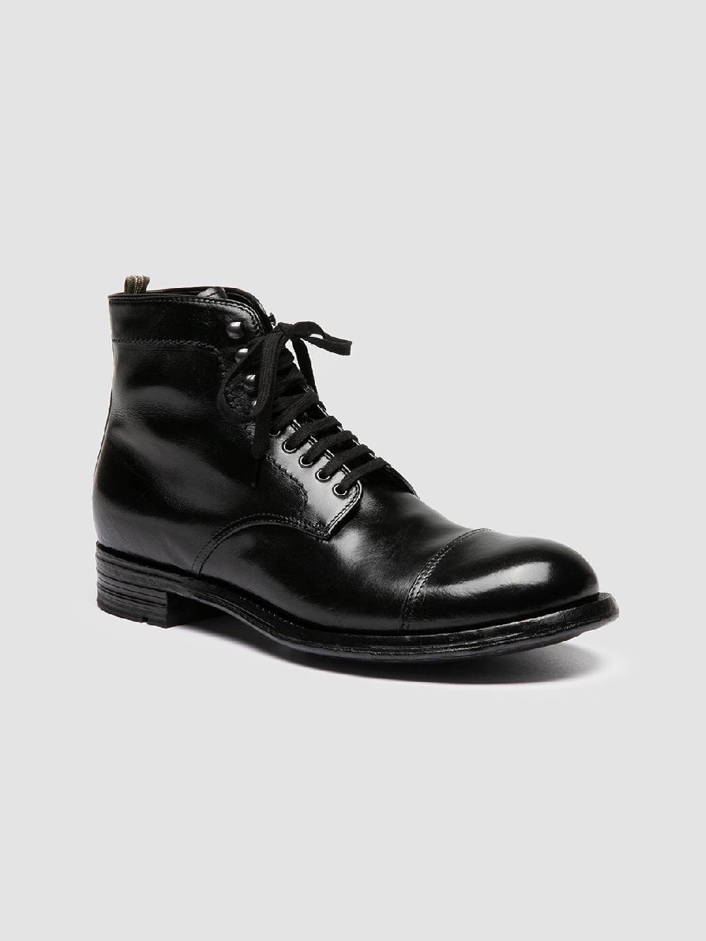 Officine Creative ADMIRAL 005 Stivali Stringati in Pelle Nera In Saldo
