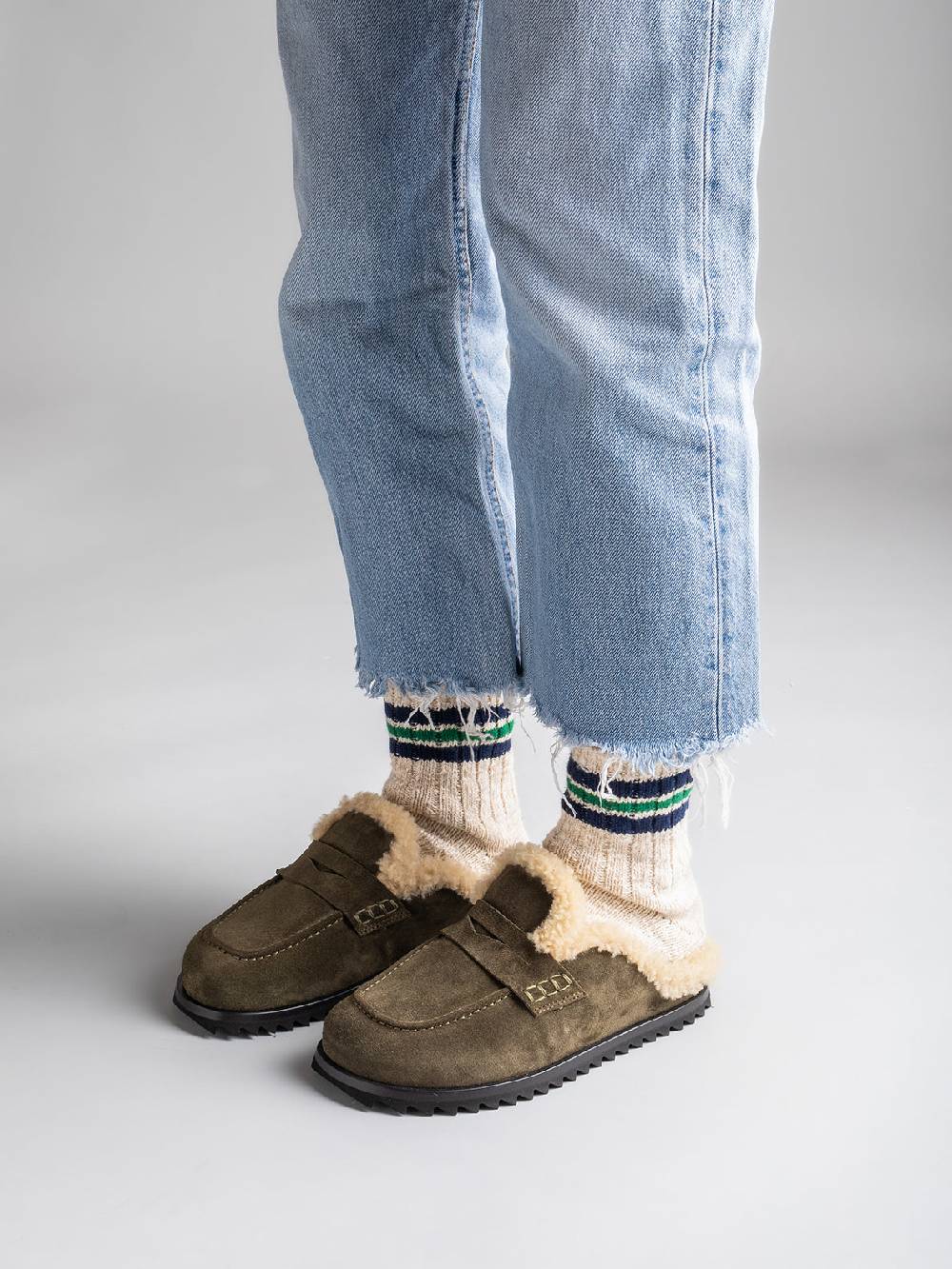 Officine Creative PELAGIE D’HIVER 007 Sabot in Pelle Scamosciata Marrone e montone Qualità