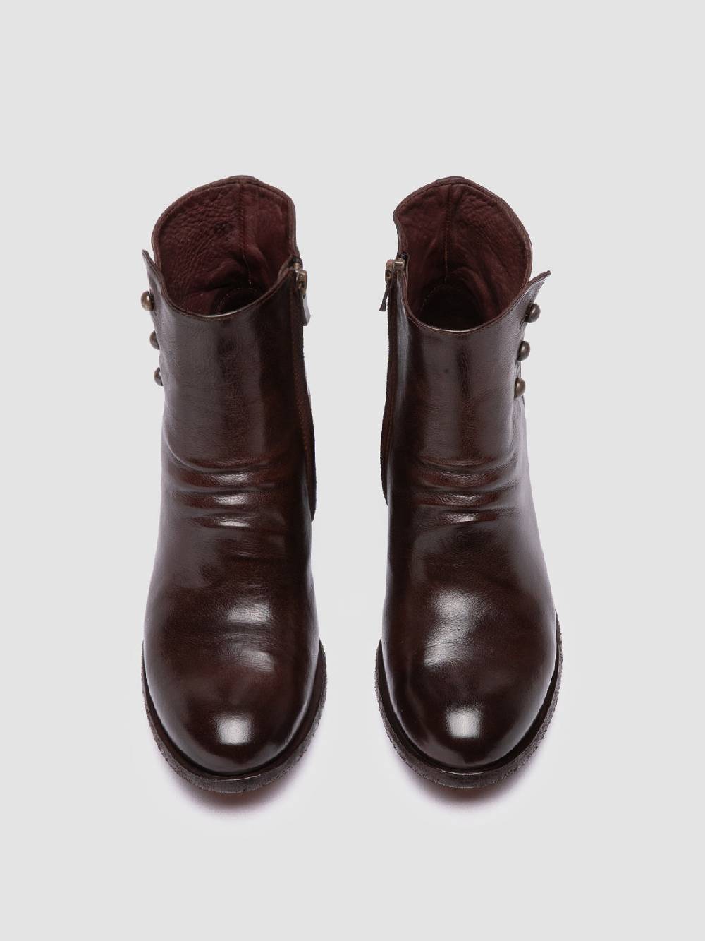 Officine Creative GODEAU 004 Stivali con Zip in Pelle Marrone Saldi Di Fabbrica