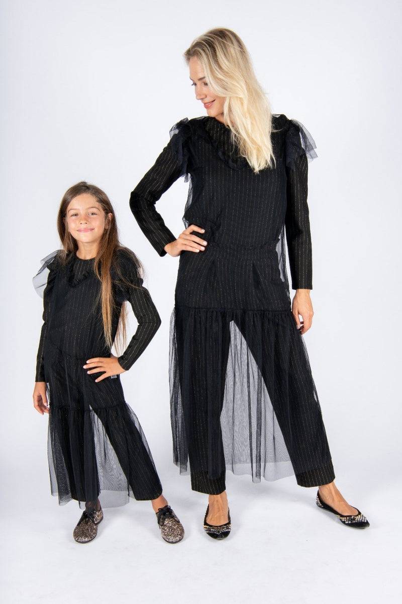 Olive E Miele MiniMe t-shirt Beth + pantalone Gertie gessato lurex + abito Mabel Moda
