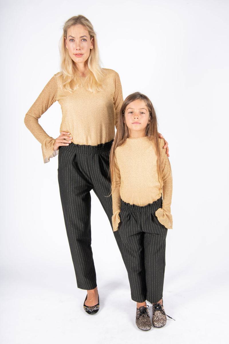 Olive E Miele MiniMe t-shirt Pam + pantalone Gertie gessato lurex Italia