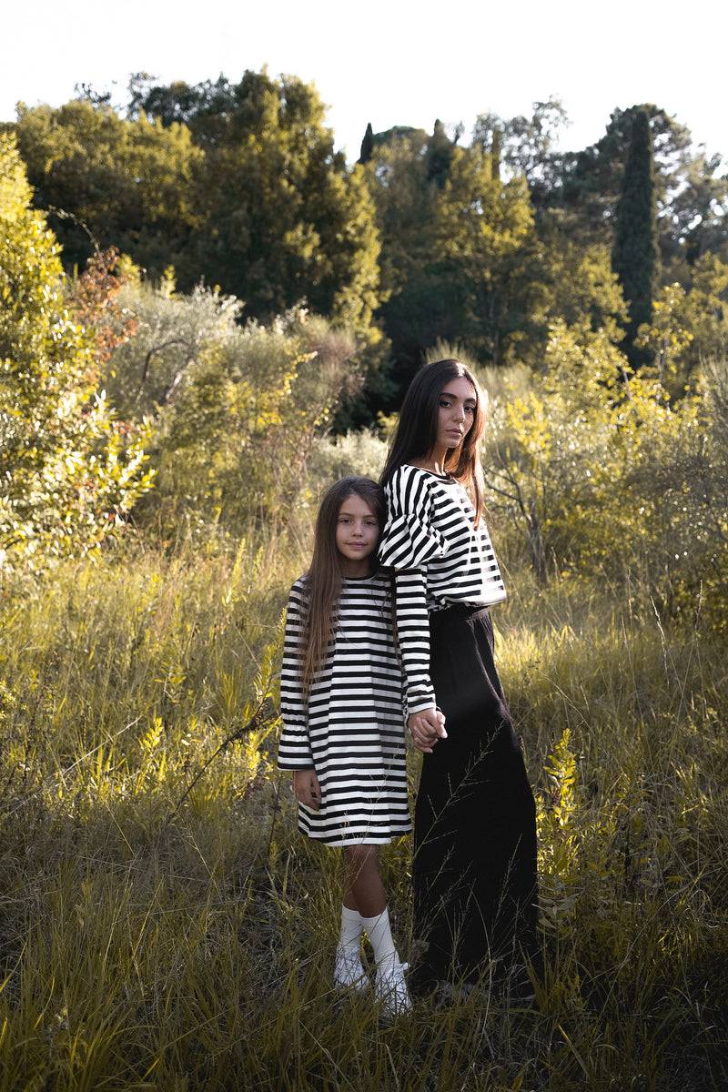 Olive E Miele ABITO CAROL RIGHE BIANCO-NERO Nuovo