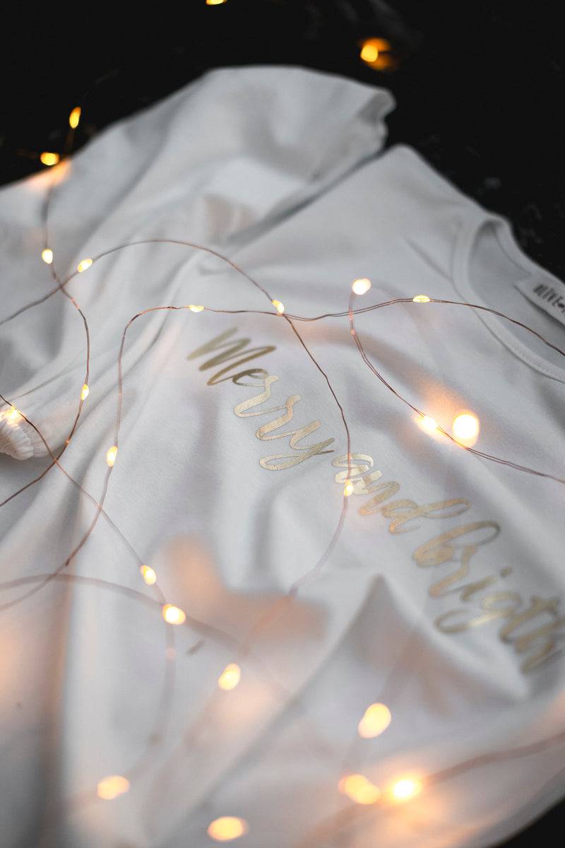 Olive E Miele T-SHIRT MERRY AND BRIGHT WHITE Spedizione Gratuita