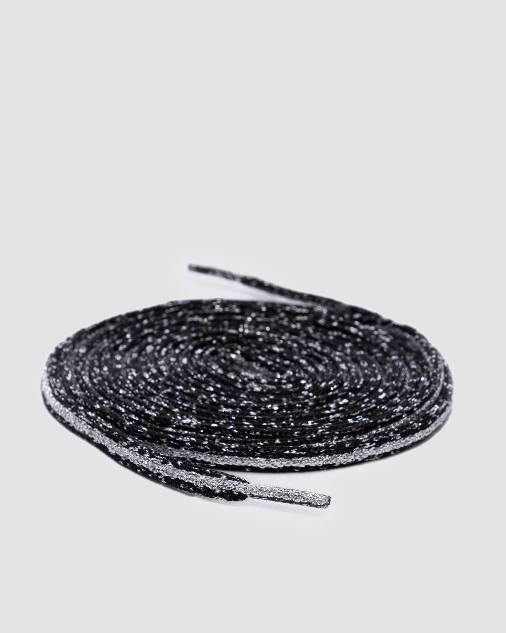 P448 Shoelaces Black Glitter/Silver Moda