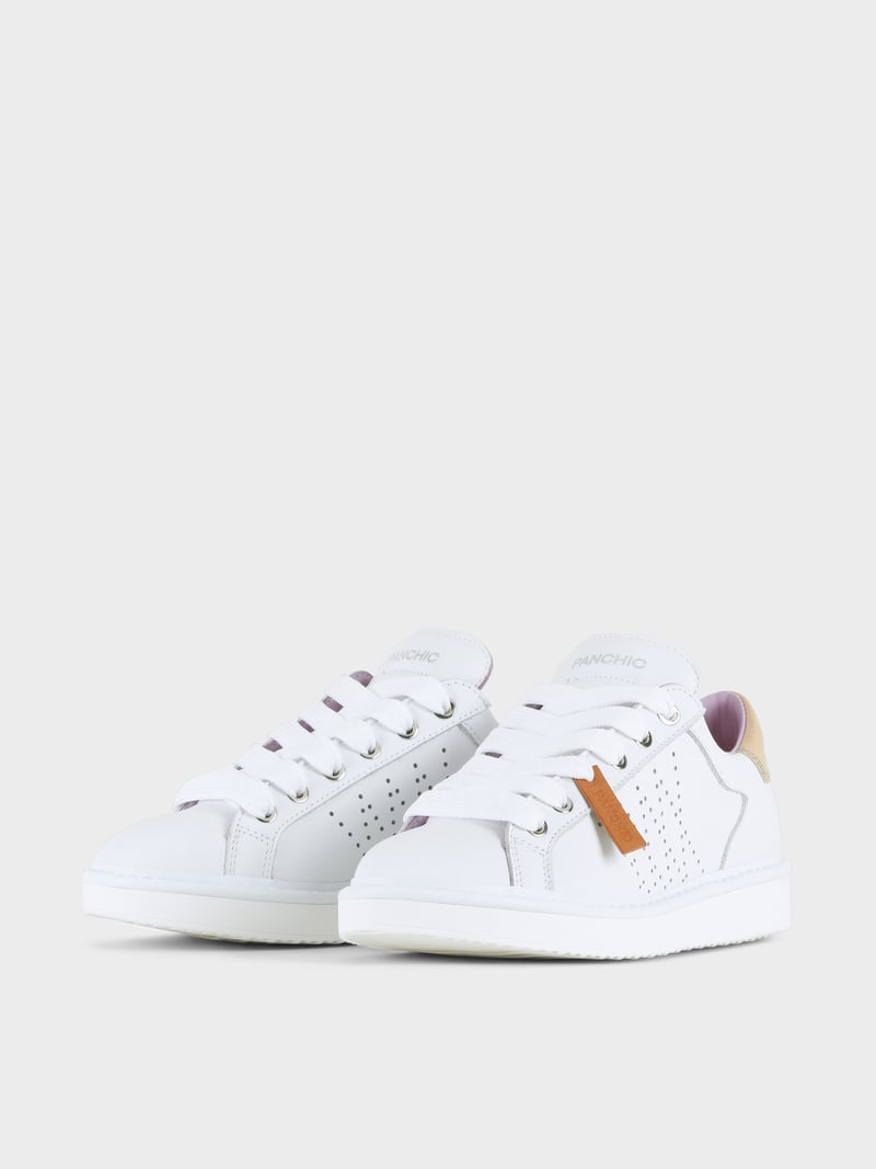 Panchic SCARPA ALLACCIATA P01 DONNA IN PELLE BIANCO-ORO Nuova