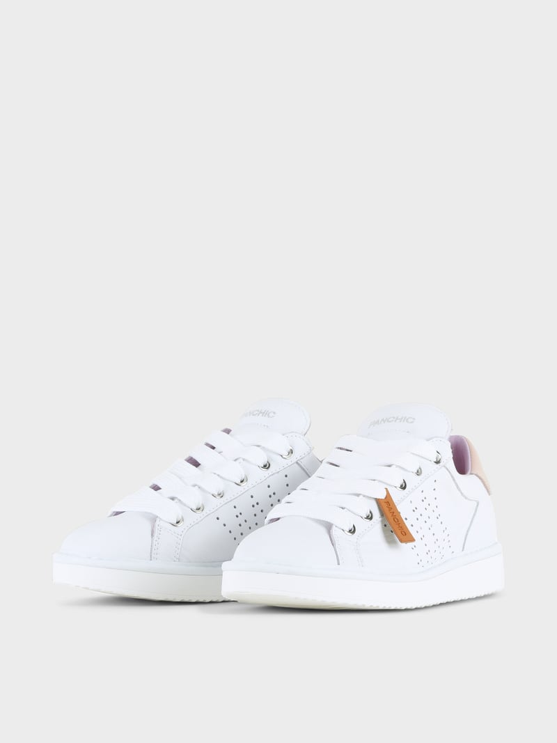 Panchic SCARPA ALLACCIATA P01 DONNA IN PELLE BIANCO-ROSA CIPRIA Moda