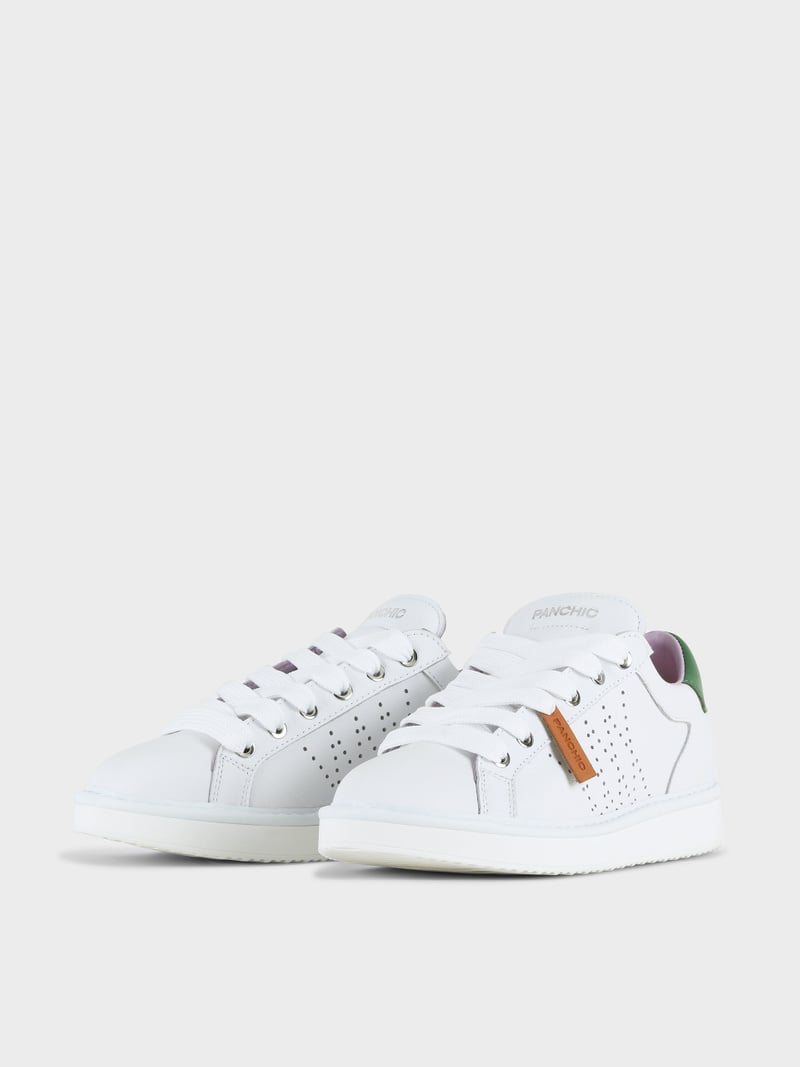 Panchic SCARPA ALLACCIATA P01 DONNA IN PELLE BIANCO-BOTTIGLIA Italy