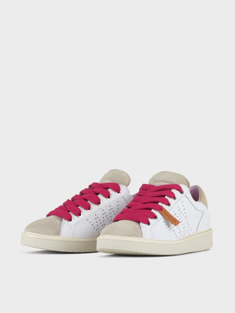 Panchic SCARPA ALLACCIATA P01 DONNA IN PELLE E SUEDE BIANCO-NEBBIA-FUCSIA Italia