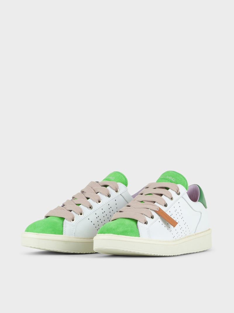 Panchic SCARPA ALLACCIATA P01 DONNA IN PELLE E SUEDE BIANCO-VERDE SMERALDO-ROSA CIPRIA 2025