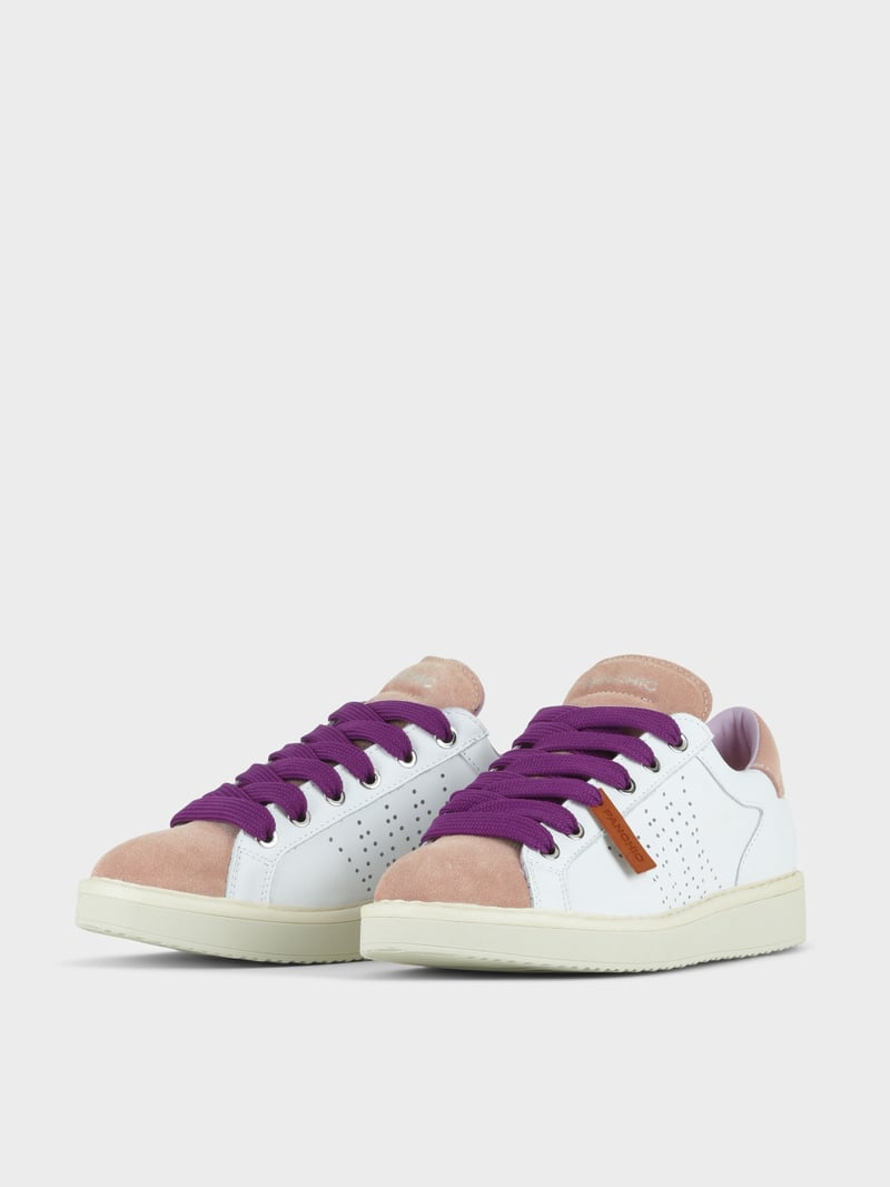 Panchic SCARPA ALLACCIATA P01 DONNA IN PELLE E SUEDE BIANCO-ROSA CIPRIA-VIOLA PANSE' In Linea
