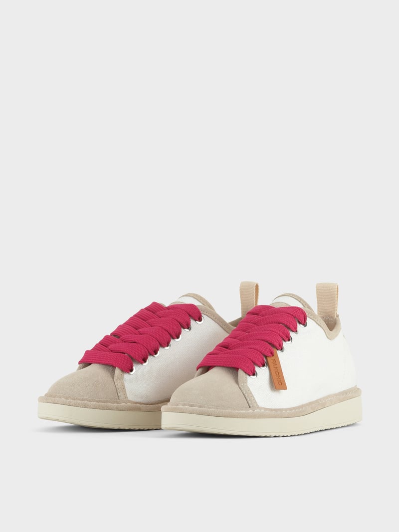 Panchic SCARPA ALLACCIATA P01 DONNA IN LINO E SUEDE BIANCO-NEBBIA-FUCSIA Spedizione Gratuita