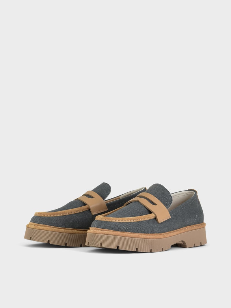 Panchic SLIP ON P99 UOMO IN LINO E SUEDE ASFALTO Pezzi Unici