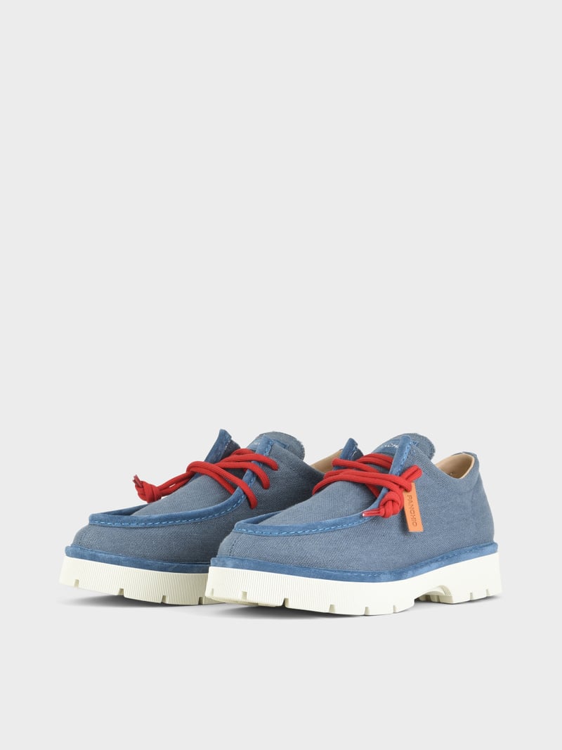 Panchic SCARPA ALLACCIATA P99 UOMO IN LINO E SUEDE BLU DENIM-ROSSO Qualità Garantita