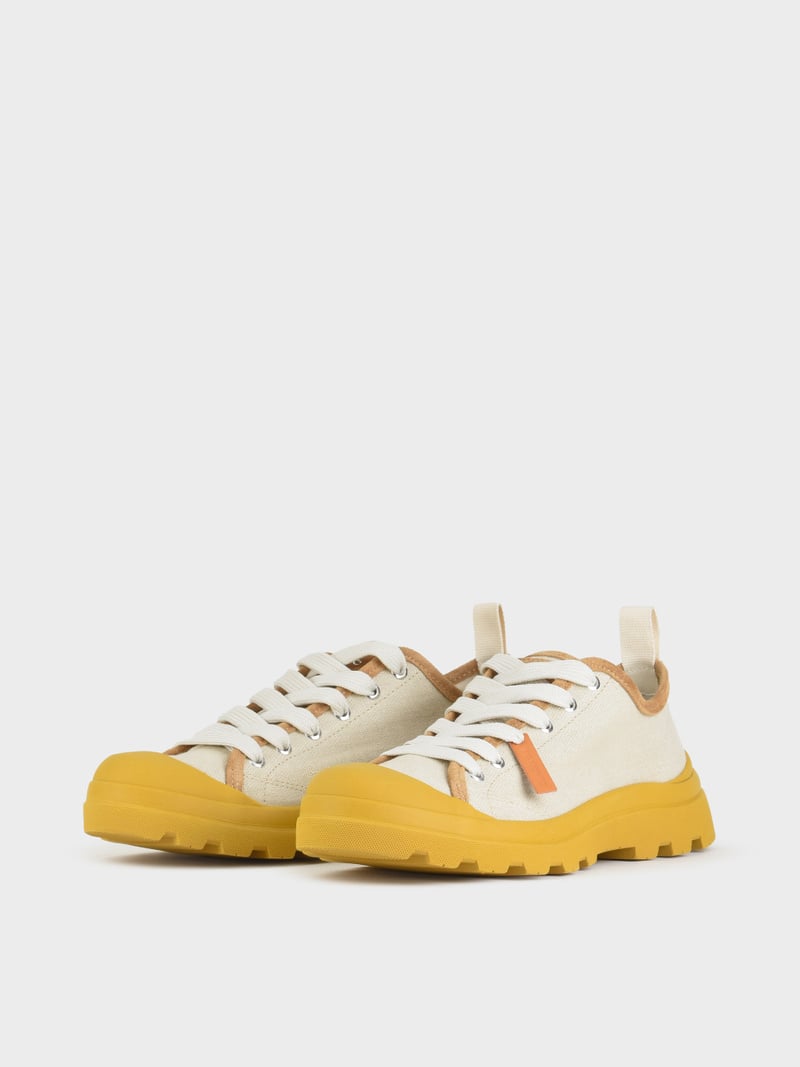 Panchic SCARPA ALLACCIATA P03 UOMO IN LINO E SUEDE NEBBIA-GIALLO Presa