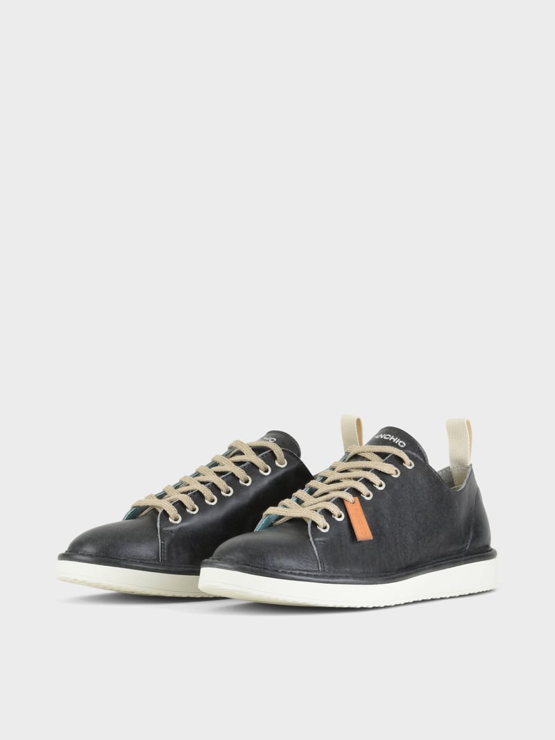 Panchic SCARPA ALLACCIATA P01 UOMO IN PELLE CON FINISH AVIATOR NERO In Vendita