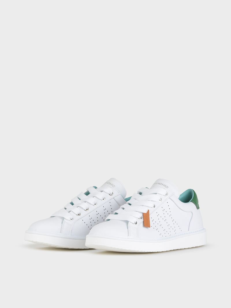 Panchic SCARPA ALLACCIATA P01 UOMO IN PELLE BIANCO-VERDE Saldi Di Fabbrica