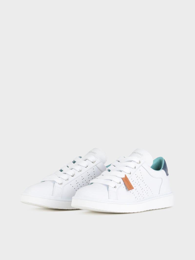 Panchic SCARPA ALLACCIATA P01 UOMO IN PELLE BIANCO-BLU Nuova