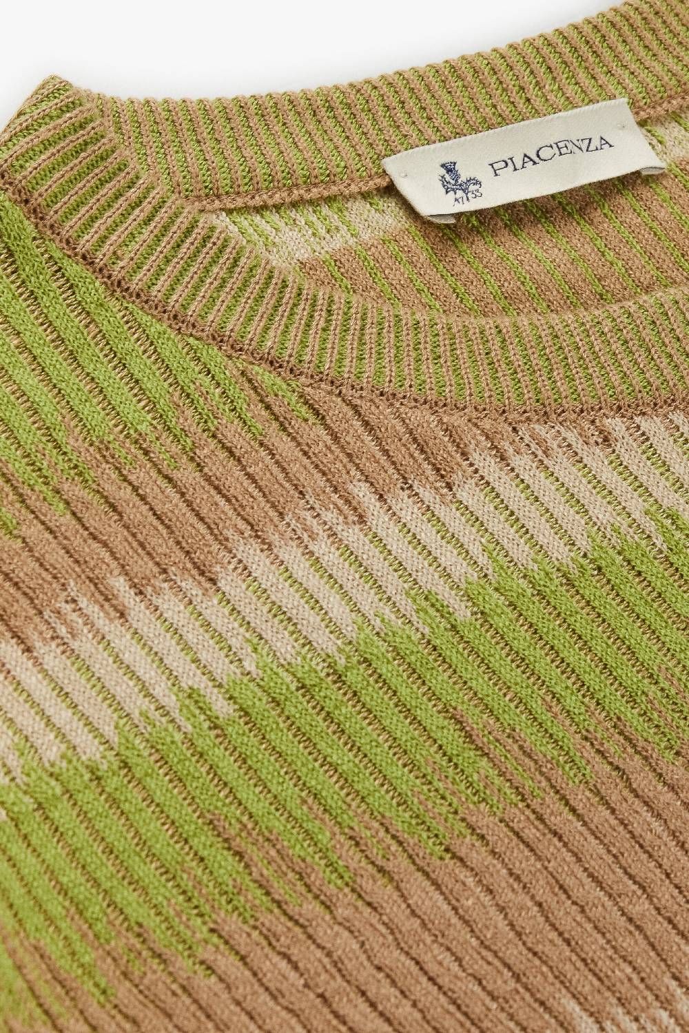 Piacenza 1733 Maglia maniche lunghe ikat striped flat rib verde e naturale Presa